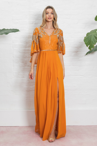 Ursula Cape Maxi Dress Mustard