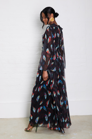 Bola Dress Feather Print