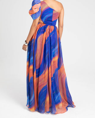 Renee Dress Blue Orange Cosmo Print