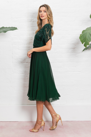 Ursula Midi Skater Dress Forest Green