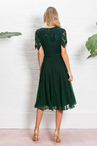 Ursula Midi Skater Dress Forest Green