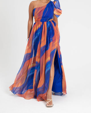 Renee Dress Blue Orange Cosmo Print