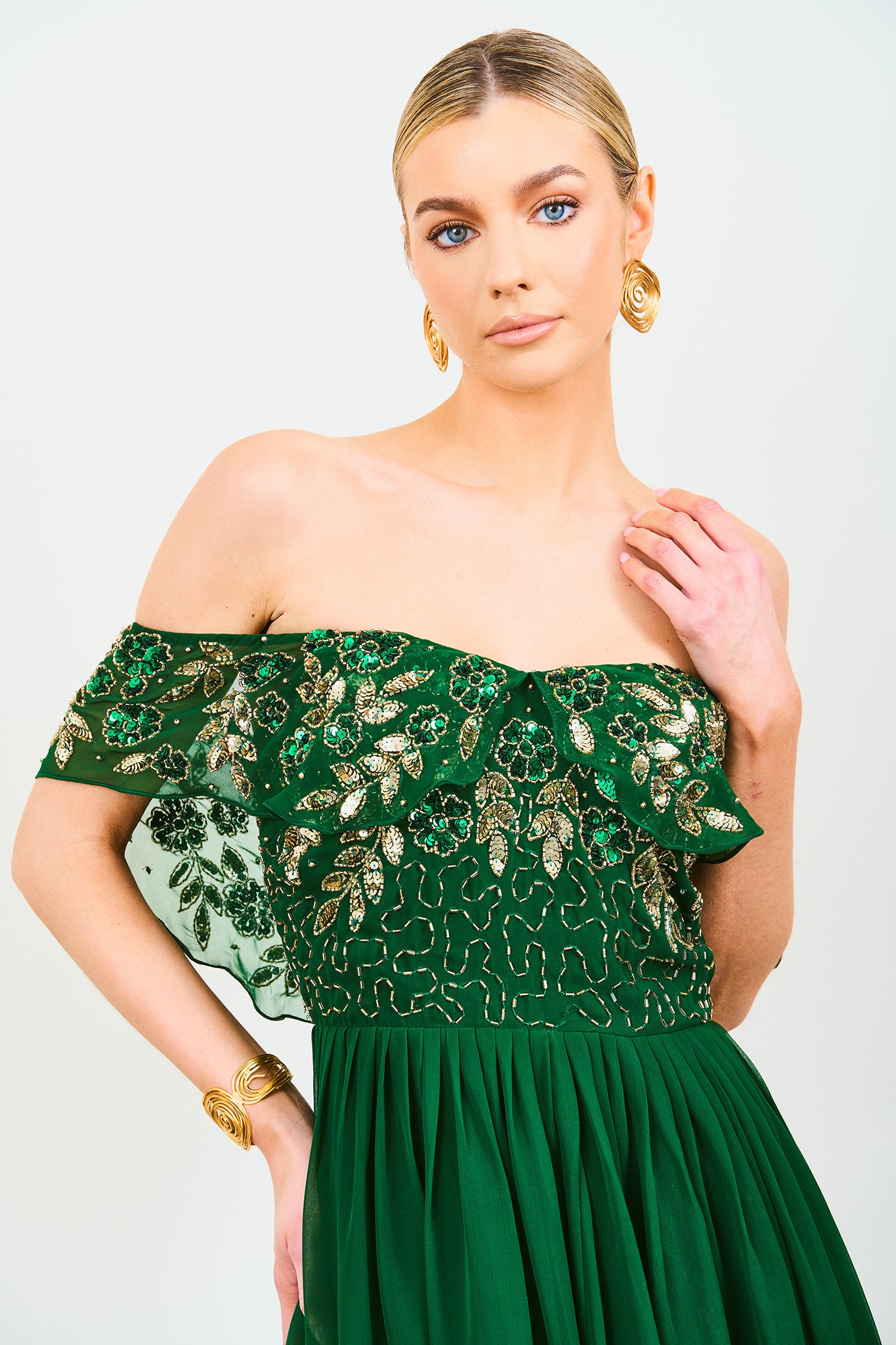 Virgos Lounge Ariyike Embellished Emerald Green Bandeau Maxi Dress