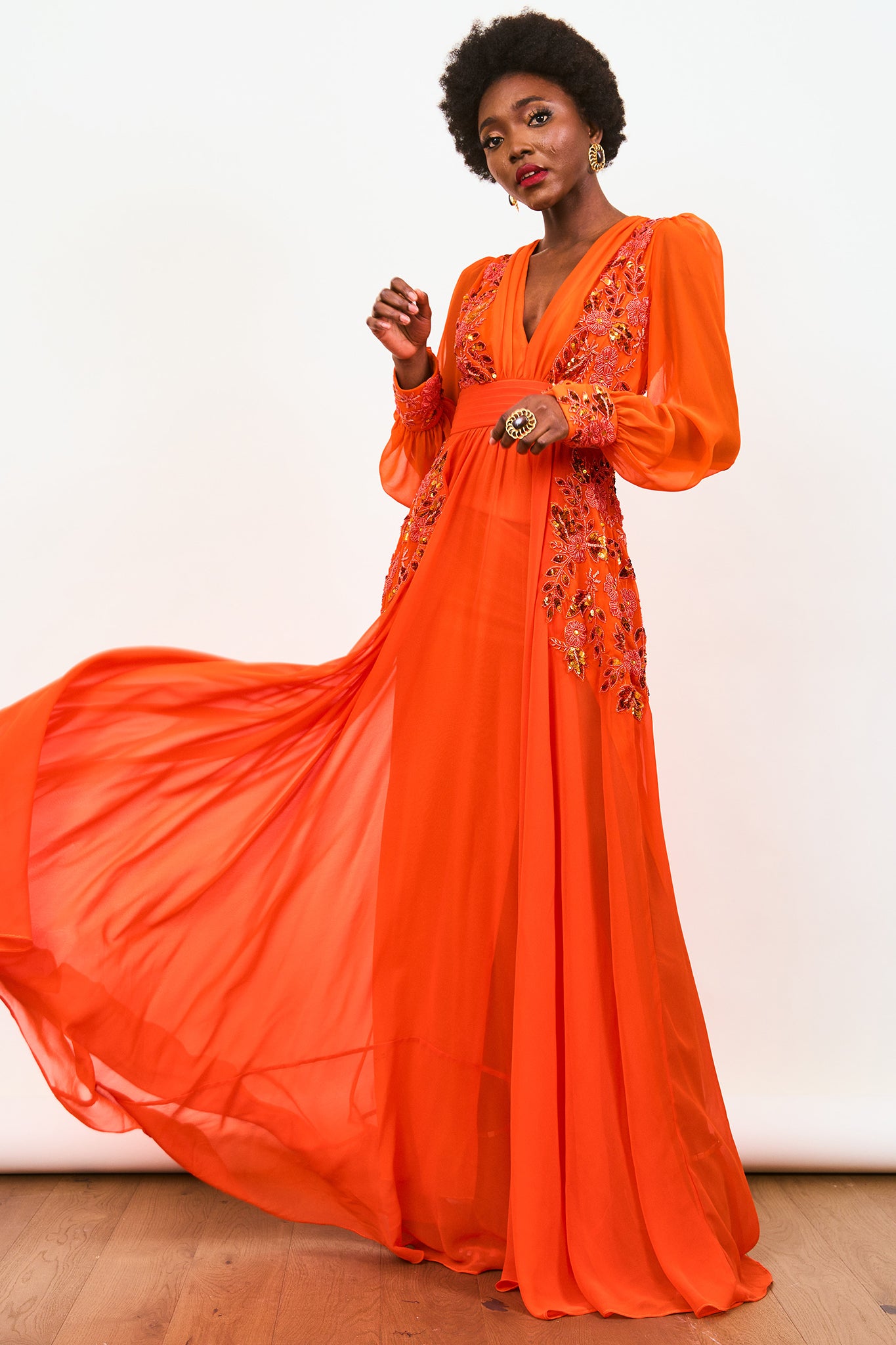 Orange hot sale chiffon dress